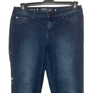 Jennifer Lopez Womens Skinny Jeans W/ Rhinestone Side Detail Size 12 Dark Wash